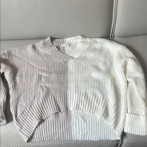 Beige and White Split Colored Cropped Altar’d State Sweater